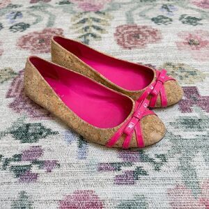 Kate Spade Womens Cork Ballet Flats Size 8.5 Pink Tiny Bow Preppy Corpcore Flats